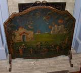 Beautiful antique painted firescreen on canvas.