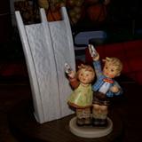This is the second set of Hummel figures- consisting of the young children and a replica of I suppose the Berlin wall. These pieces are also signed by the artist on the base and are limited editions.