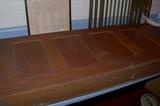 This picture shows the top of the English oak map chest. Panels are seen on the top side - it lifts from the top -