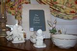 Lenox frame, covered box and bowl shown with Dept. 56 snow babies.