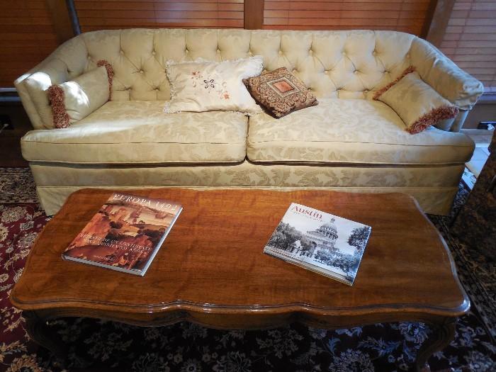 Heritage sofa in warm neutral color...Thomasville coffee table