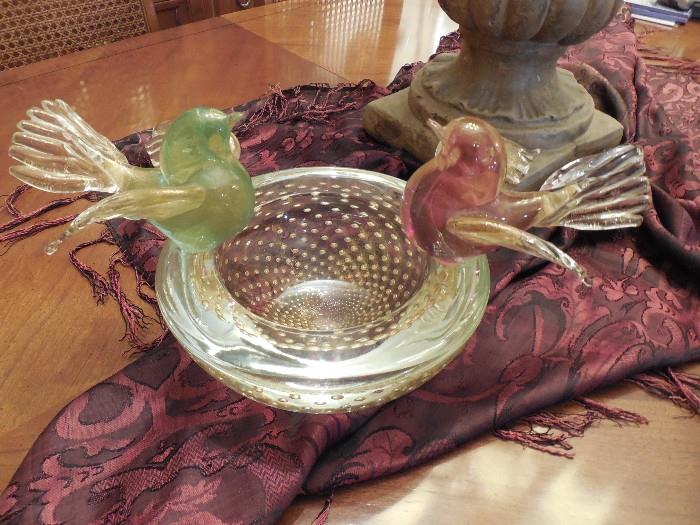 Murano glass bird bowl...chip on wing