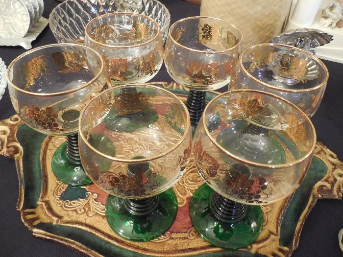 Rhine wine glasses on florentine tray