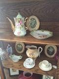            Hand painted pitchers; cups & saucers