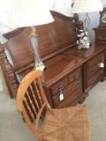           Queen bed, 2 night stands, woven seat chair