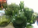Vintage 1970's Avocado Green Glassware