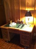Antique Kneehole desk with green leather top