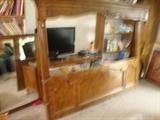 Part of 8 Piece henredon bedroom set in burled walnut suitablwe for castle, manor house, estate, includes pair of armoires, pair of end tables, king headboard, long dresser with big mirror