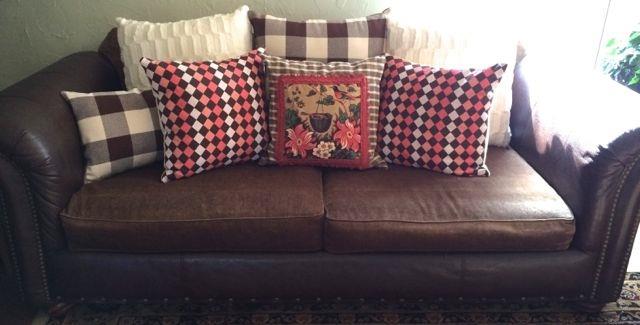 Leather & Upholstered Sleeper Sofa with New Pillows