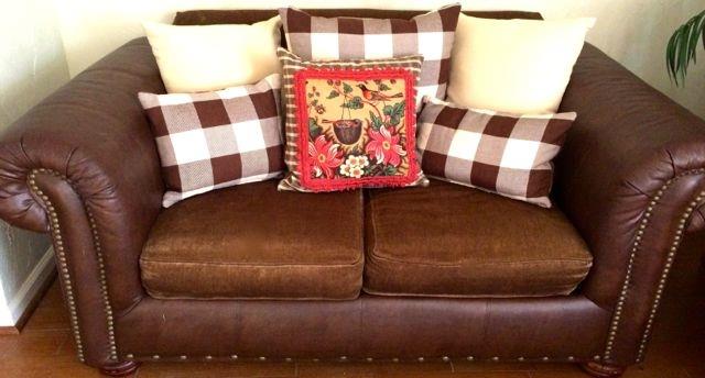 Leather Loveseat with Fun Pillows