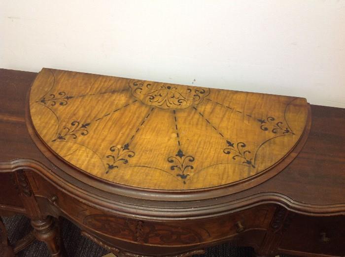 Antique Entry Table w/ Inlaid Top & Mirror - Detail