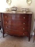 Circa 1850 Mahogany 4 Drawer Chest with original brass hardware/rope turned 3/4 columns