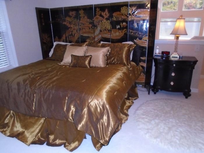 king size bed and real wood screen