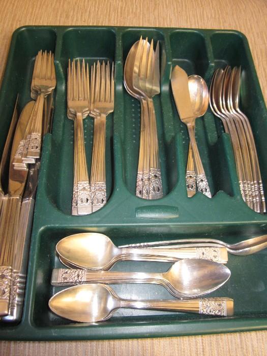 Silver plate Community "Coronation" , not a complete set as there are only 5 salad forks otherwise it could be a set for 6 w/ many extras esp spoons!!!!