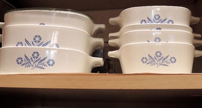 Corningware casseroles with handles. Enough to make your Thanksgiving green bean casserole for the whole family!