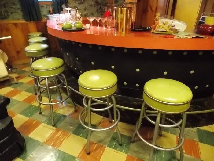 SET OF 6 GREAT MID-CENTURY MODERN BAR STOOLS