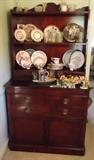 MAHOGANY HUTCH- LOTS OF CHINA