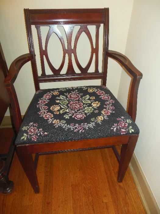 Mahogany Arm Chair with Needlepoint Seat