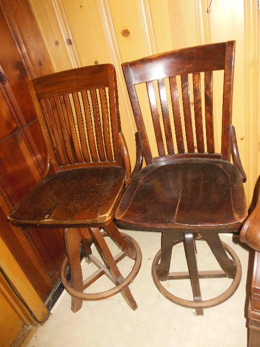 Vintage Mahogany Swivel Bank Teller Chairs