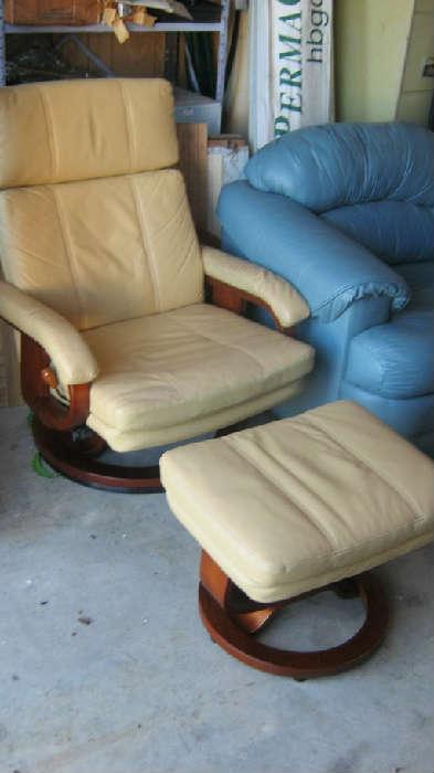 LEATHER CHAIR AND FOOT STOOL