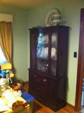Mahogany china cabinet, also matching table chairs and sideboard