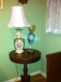 Victorian Ewer and hand painted lamp.