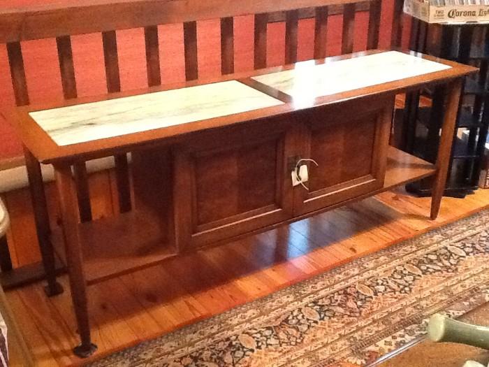 Mid century modern Sofa table with marble top 