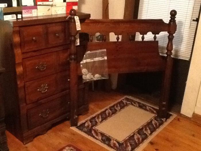 Pine chest, twin bed, and night stand 