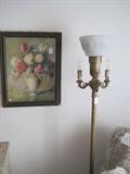 ANTIQUE POLE LAMP AND VINTAGE PRINT