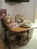 TEA WAGON/CART ..........HUGE SET OF DESERT ROSE PATTERN FRANCISCAN WARE DINNER SET