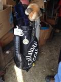 8 golf bags and clubs