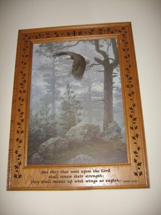 Amish-made picture in oak carved frame