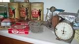 Old tins, old mixers, scales, cigar boxes