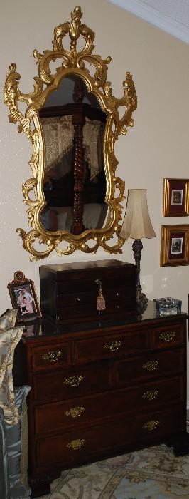 Baker Bachelor's Chest and Hand Carved/Gilded Mirror