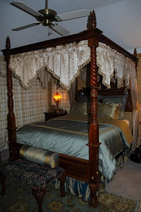 Antique Hand Carved English Canopy Queen Bed