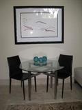 Original Art; 42" Dining/Game Table with Black Leather Chairs
