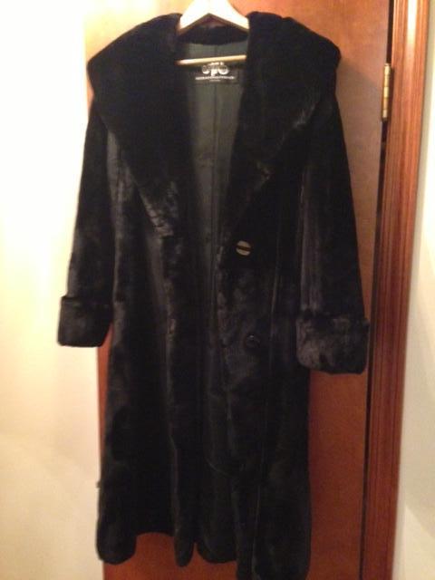 Full Length Black Seal Coat With Hat -  Size Small