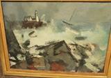 Lot 6  -  Joseph DeMartini Oil Painting on Board.  Rocky coastline.-- Dimensions:  Image Size: H: 11.5 inches: W: 16.5 inches --- 
