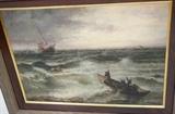 Lot 10  -  Weber Oil Painting on Canvas.  Marine Scene.  Rescue of shipwreck.  -- Dimensions:  Image Size: H: 19 inches: W: 27 inches --- 