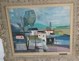 Lot 12  -  Helene Janow Oil Painting on Canvas. French village scene.-- Dimensions:  Image Size: H: 15.75 inches: W: 19.5 inches --- 