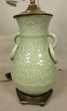 Lot 24  -  Asian Celedon Green Table Lamp.  Metal mounts.-- Dimensions:  H: 26 inches: W: 9 inches --- 