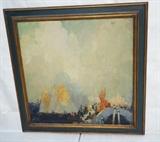 Lot 36  -  Fredrick M. Grant. Oil painting on canvas. Venice bridge scene.-- Dimensions:  Image Size: H: 29 1/4 inches: W: 29 1/2 inches --- 