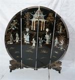 Lot 43  -  Contemporary Chinese 4 part folding screen. Carved applied decorations. Painted front and back.-- Dimensions:  H: 72 inches: W: 68 inches --- 