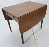 Lot 65  -  Antique Pembroke Drop Side Table.  Square tapered legs.  Sheraton style.  1 Drawer.-- Dimensions:  H: 28.5 inches: W: 34 inches: D: 24.75 inches --- 