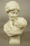 Lot 82  -  Marble Bust Sculpture of Mother and Child.  Unsigned.-- Dimensions:  H: 23 inches: W: 13 inches: D: 10 inches --- 
