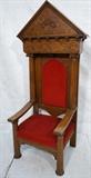 Lot 83  -  Large Victorian Oak Throne Chair. Column Front.  Architectural Top.-- Dimensions:  H: 85 inches: W: 31 inches: D: 27.5 inches --- 