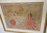 Lot 84  -  Antique Asian Japanese Flag.  Depicts to flags with Star.  Very worn.-- Dimensions:  Image Size: H: 27 inches: W: 20.5 inches --- 