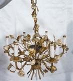 Lot 90  -  Italian Gilt Iron Chandelier Pendent Lamp.  6 arm floral design.-- Dimensions:  H: 25 inches: W: 21 inches --- 
