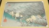Lot 100  -  Asian Woodblock Print.  Rain with people Running for shelter.-- Dimensions:  Image Size: H: 17 inches: W: 11 inches --- 