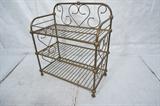 Lot 105  -  Gold Fleck Painted Baker Rack.  Heavy Iron frame.  Open shelves.-- Dimensions:  H: 43.5 inches: W: 37.5 inches: D: 21 inches --- 